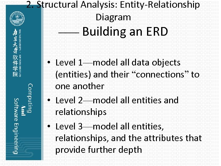 2. Structural Analysis: Entity-Relationship Diagram —— Building an ERD • Level 1—model all data
