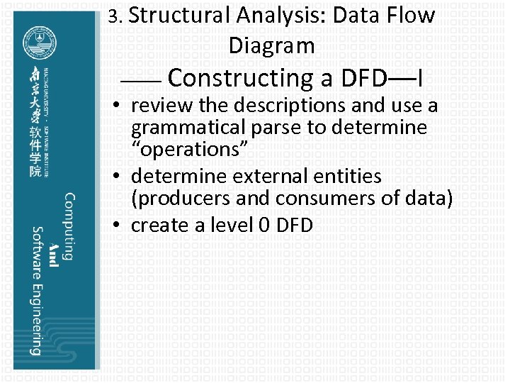 3. Structural Analysis: Data Flow Diagram —— Constructing a DFD—I • review the descriptions