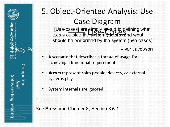 5. Object-Oriented Analysis: Use Case Diagram “[Use-cases] are simply an aid to defining what