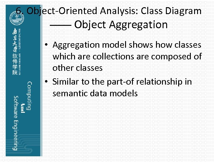 6. Object-Oriented Analysis: Class Diagram —— Object Aggregation • Aggregation model shows how classes