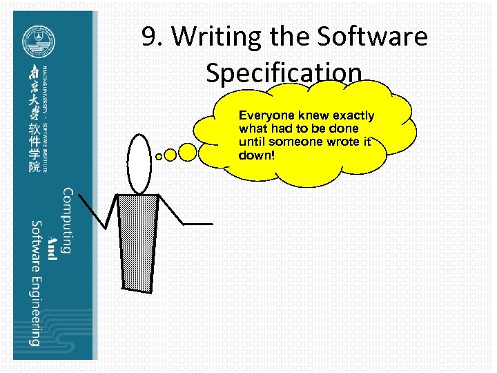 9. Writing the Software Specification Everyone knew exactly what had to be done until