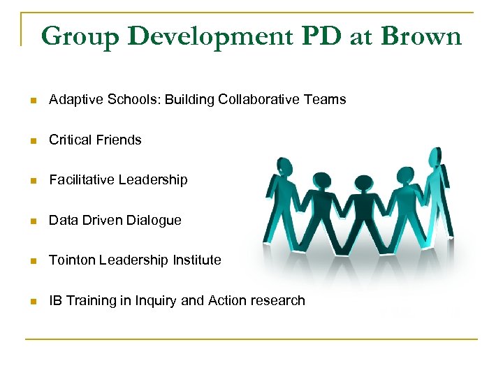 Group Development PD at Brown n Adaptive Schools: Building Collaborative Teams n Critical Friends