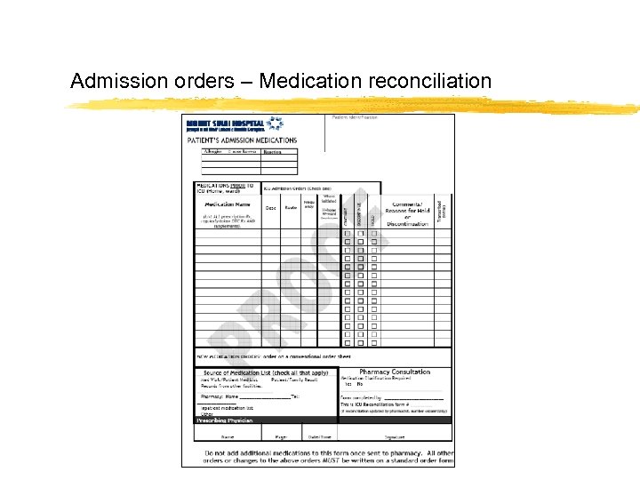 Admission orders – Medication reconciliation 