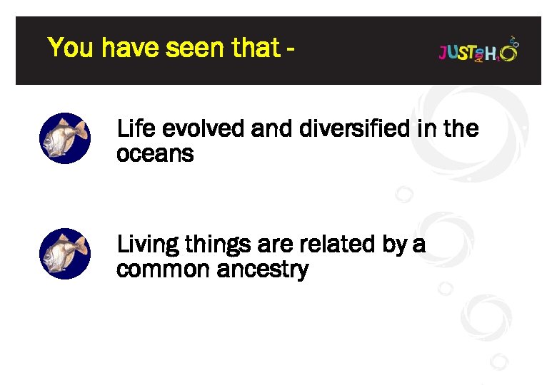 You have seen that Life evolved and diversified in the oceans Living things are