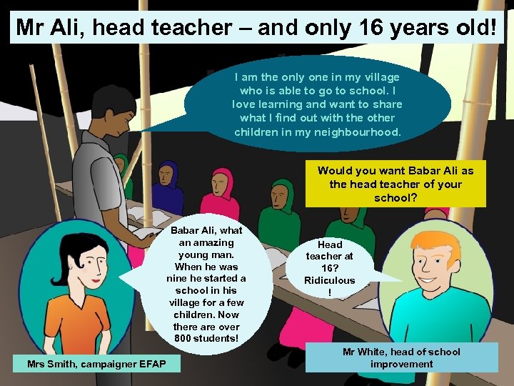 Mr Ali, head teacher – and only 16 years old! I am the only