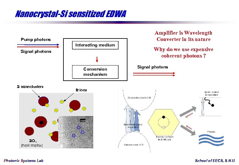 Nanocrystal-Si sensitized EDWA Amplifier is Wavelength Converter in its nature Pump photons Interacting medium