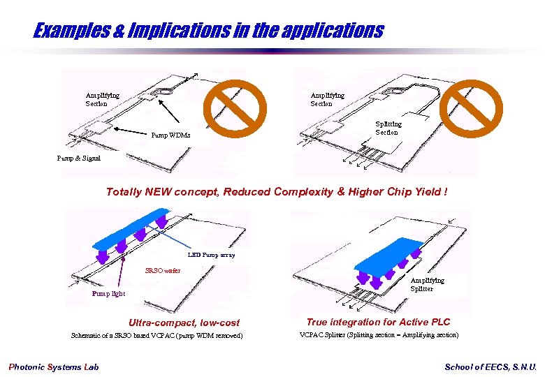 Examples & Implications in the applications Amplifying Section Pump WDMs Splitting Section Pump &