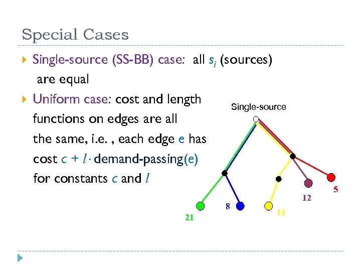 Special Cases Single-source (SS-BB) case: all si (sources) are equal Uniform case: cost and
