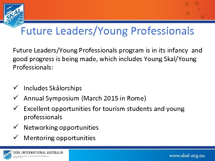 Future Leaders/Young Professionals program is in its infancy and good progress is being made,