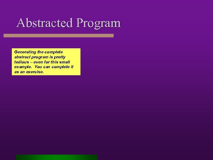 Abstracted Program Generating the complete abstract program is pretty tedious – even for this