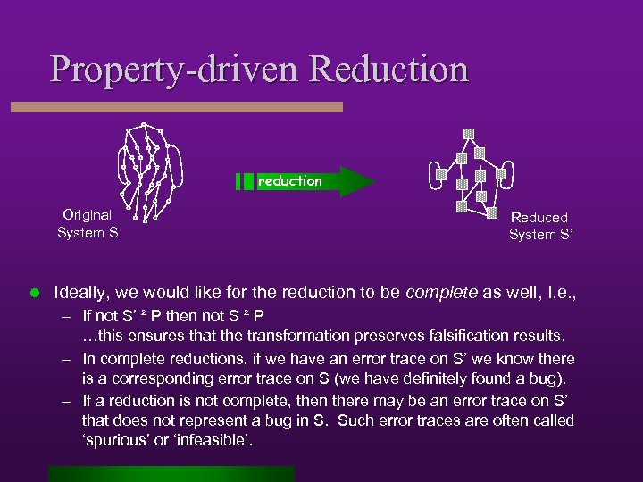 Property-driven Reduction reduction Original System S l Reduced System S’ Ideally, we would like