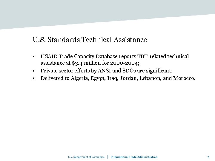 U. S. Standards Technical Assistance • • • USAID Trade Capacity Database reports TBT-related