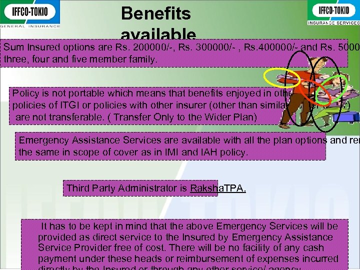 Benefits available Sum Insured options are Rs. 200000/-, Rs. 300000/- , Rs. 400000/- and