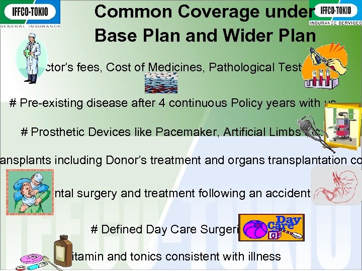 Common Coverage under Base Plan and Wider Plan # Doctor’s fees, Cost of Medicines,