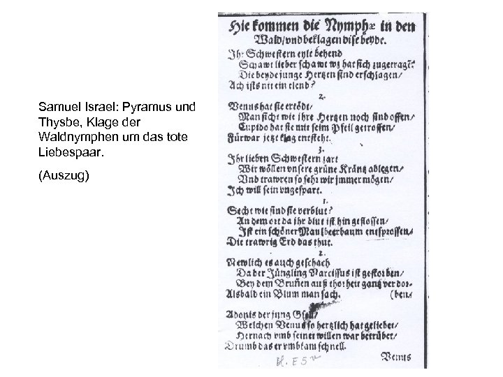 Samuel Israel: Pyramus und Thysbe, Klage der Waldnymphen um das tote Liebespaar. (Auszug) 