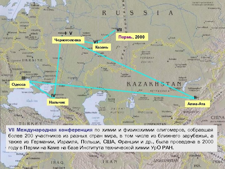 VII I V Черноголовка Пермь, 2000 VI Казань III Одесса IV Нальчик II Алма-Ата