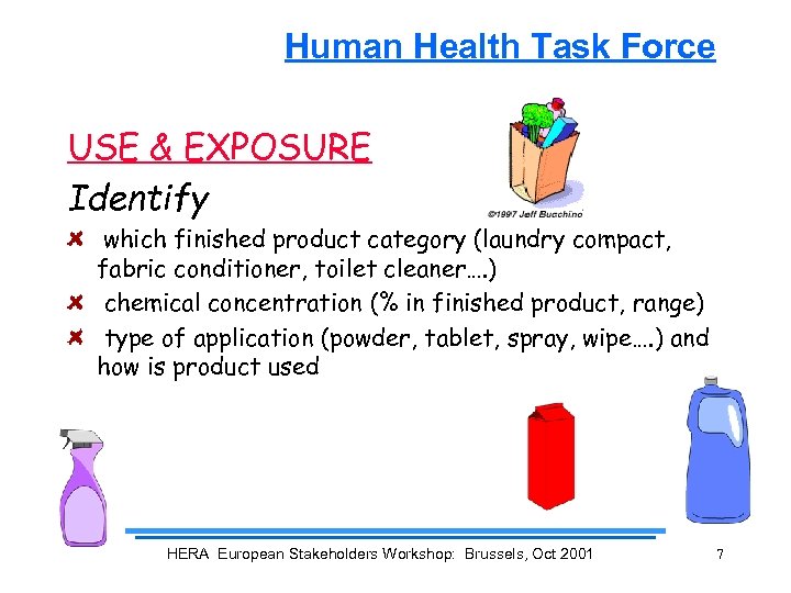 Human Health Task Force USE & EXPOSURE Identify which finished product category (laundry compact,