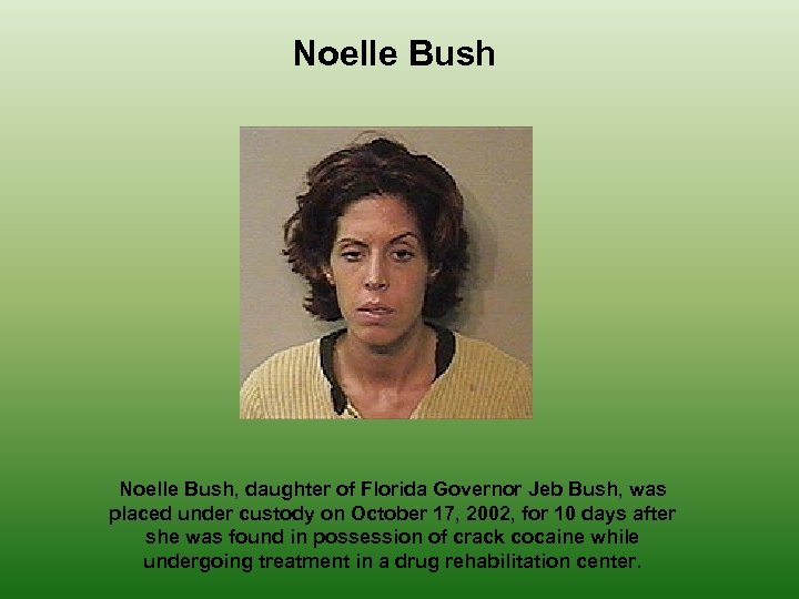 Noelle Bush, daughter of Florida Governor Jeb Bush, was placed under custody on October
