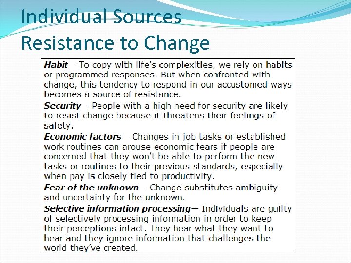 Individual Sources Resistance to Change 