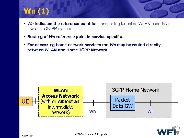 Wn (1) • Wn indicates the reference point for transporting tunnelled WLAN user data