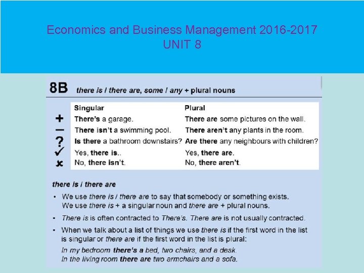 Economics and Business Management 2016 -2017 UNIT 8 