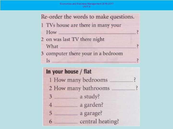 Economics and Business Management 2016 -2017 UNIT 8 