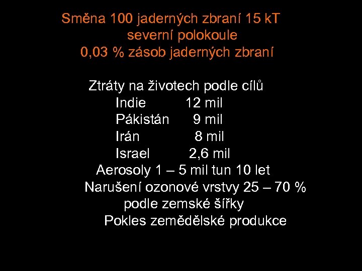  Směna 100 jaderných zbraní 15 k. T severní polokoule 0, 03 % zásob