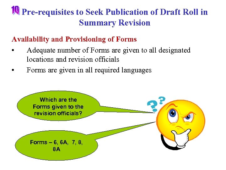 Pre-requisites to Seek Publication of Draft Roll in Summary Revision Availability and Provisioning of