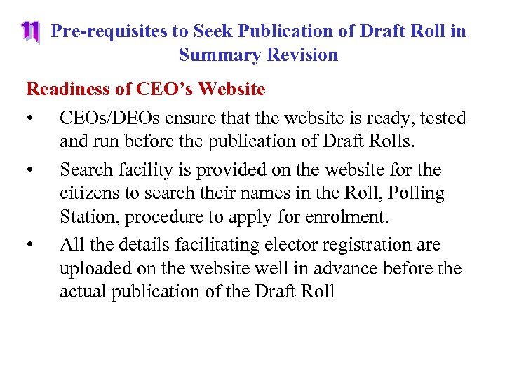 Pre-requisites to Seek Publication of Draft Roll in Summary Revision Readiness of CEO’s Website