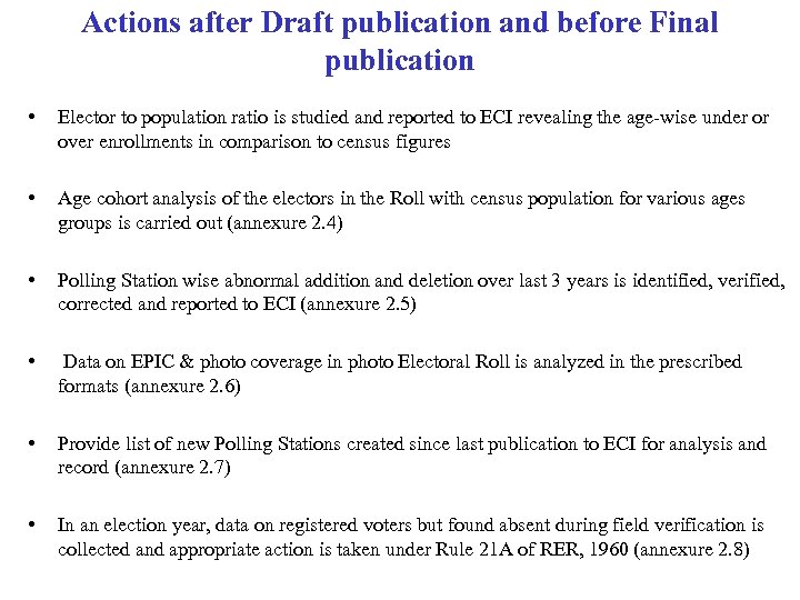 Actions after Draft publication and before Final publication • Elector to population ratio is