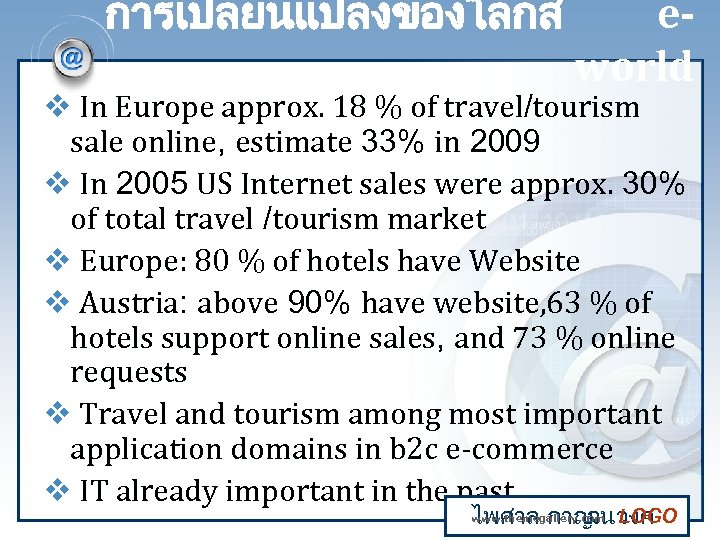 การเปลยนแปลงของโลกส eworld v In Europe approx. 18 % of travel/tourism sale online, estimate 33%