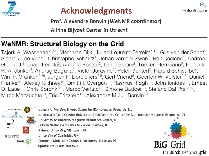Acknowledgments Prof. Alexandre Bonvin (We. NMR coordinator) All the Bijvoet Center in Utrecht University,