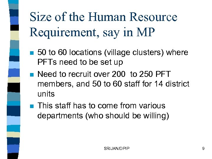 Size of the Human Resource Requirement, say in MP n n n 50 to