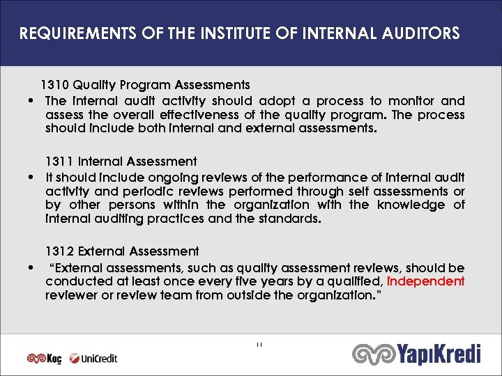 REQUIREMENTS OF THE INSTITUTE OF INTERNAL AUDITORS 1310 Quality Program Assessments • The internal