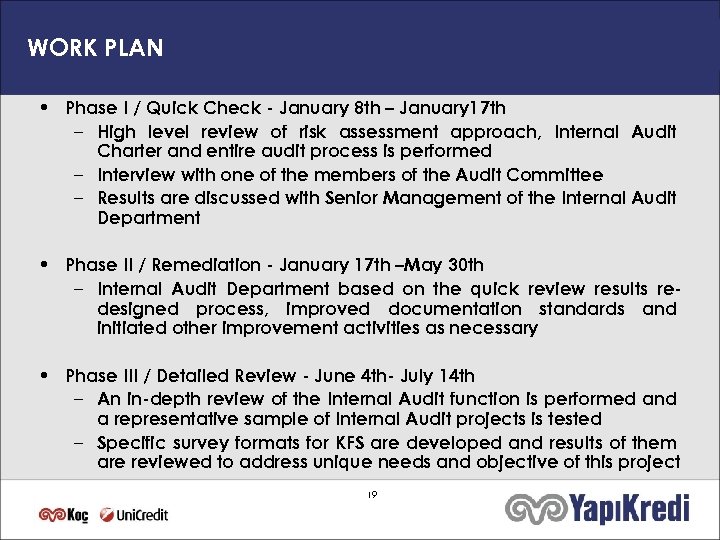 WORK PLAN • Phase I / Quick Check - January 8 th – January