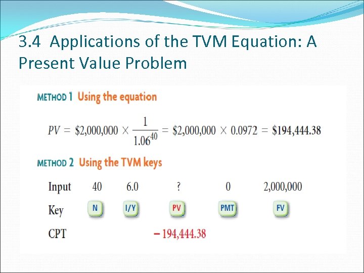3. 4 Applications of the TVM Equation: A Present Value Problem 