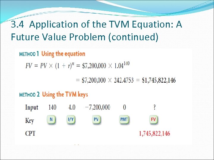 3. 4 Application of the TVM Equation: A Future Value Problem (continued) 