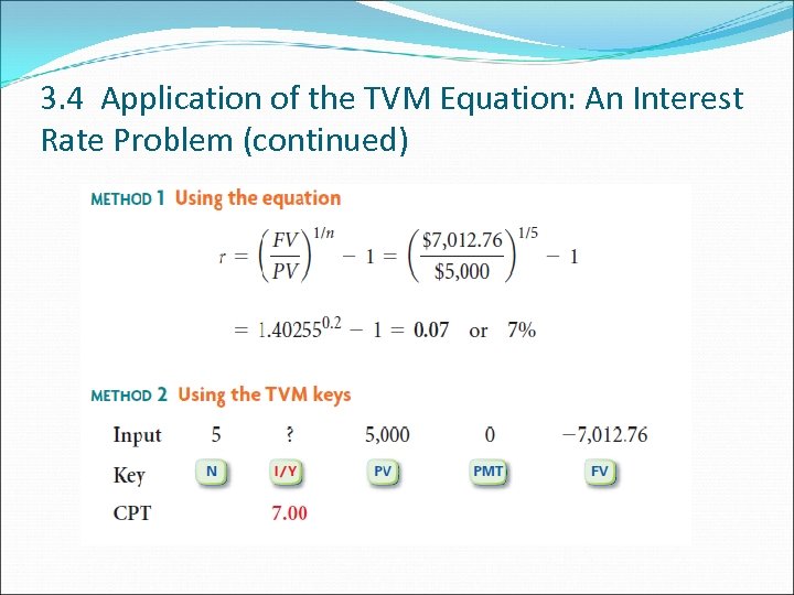 3. 4 Application of the TVM Equation: An Interest Rate Problem (continued) 