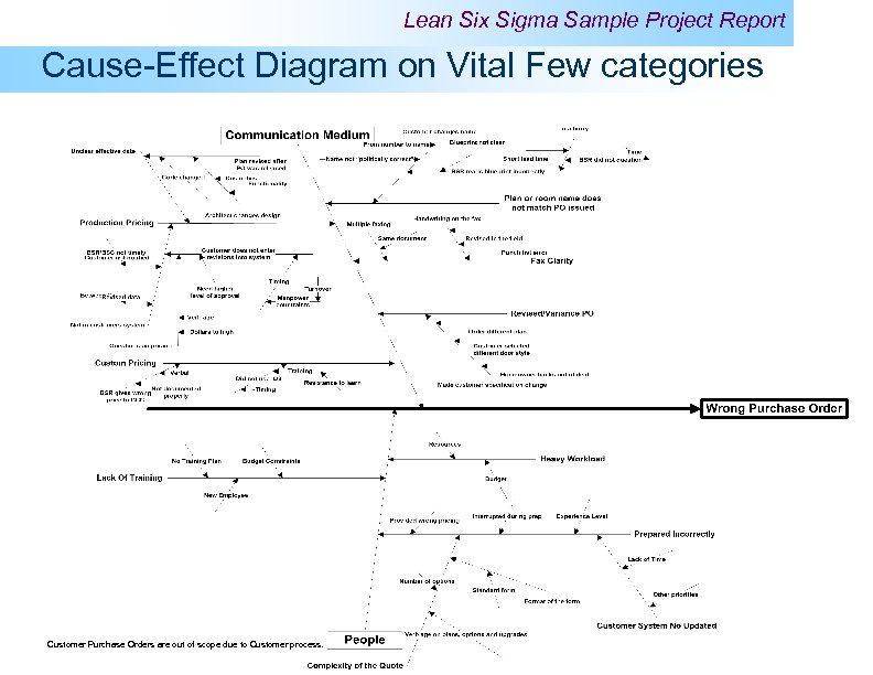 Lean Six Sigma Sample Project Report Cause-Effect Diagram on Vital Few categories Customer Purchase