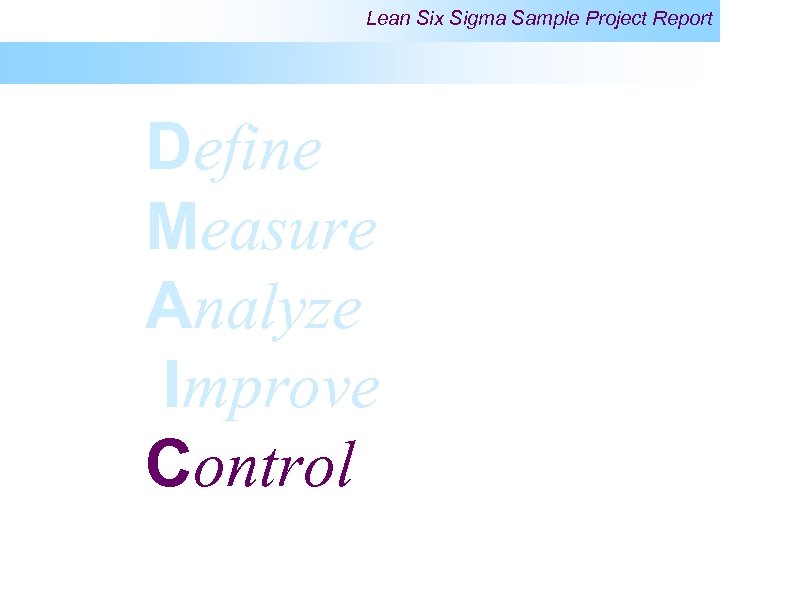 Lean Six Sigma Sample Project Report Define Measure Analyze Improve Control 