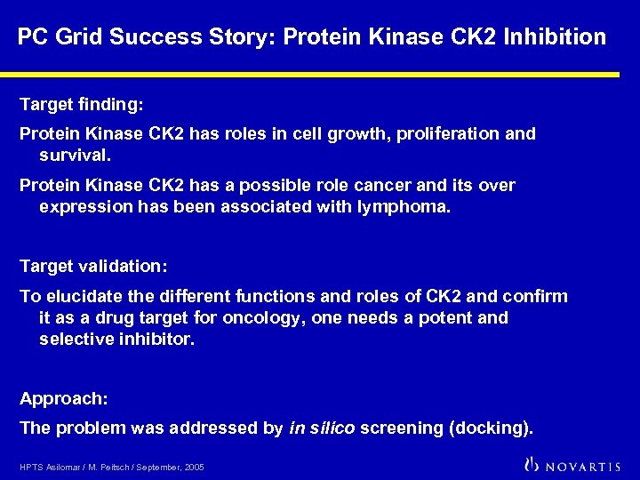 PC Grid Success Story: Protein Kinase CK 2 Inhibition Target finding: Protein Kinase CK