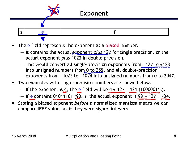 Exponent s e f § The e field represents the exponent as a biased