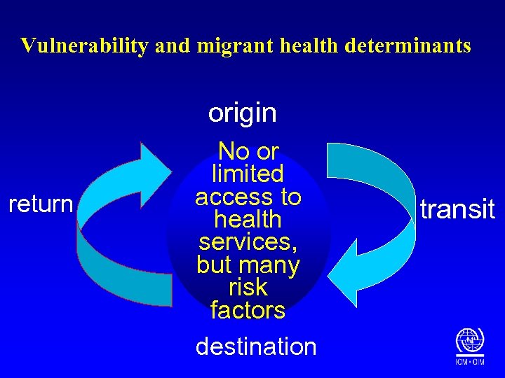 Vulnerability and migrant health determinants origin return No or limited access to health services,