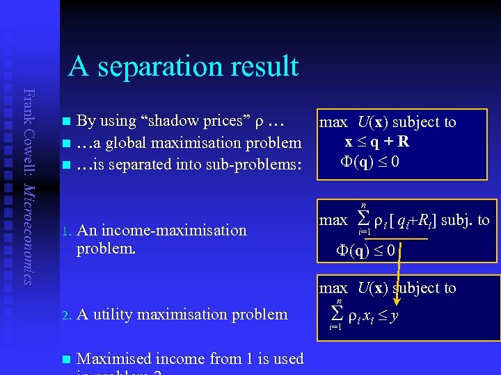 A separation result Frank Cowell: Microeconomics By using “shadow prices” r … n …a