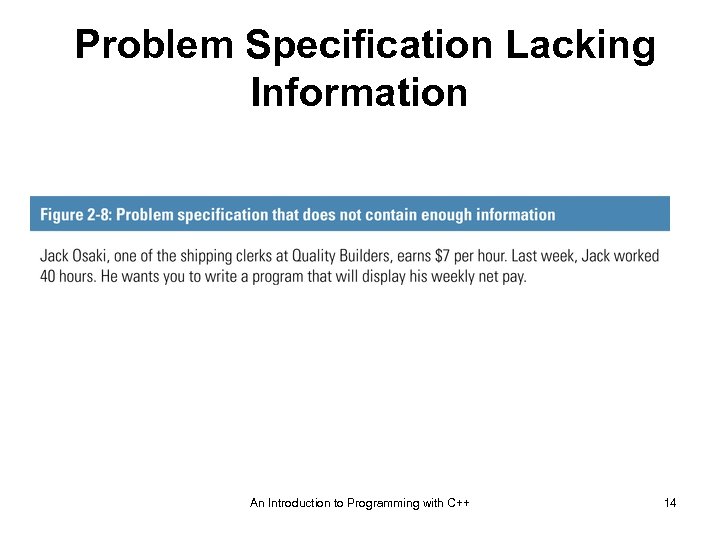 Problem Specification Lacking Information An Introduction to Programming with C++ 14 