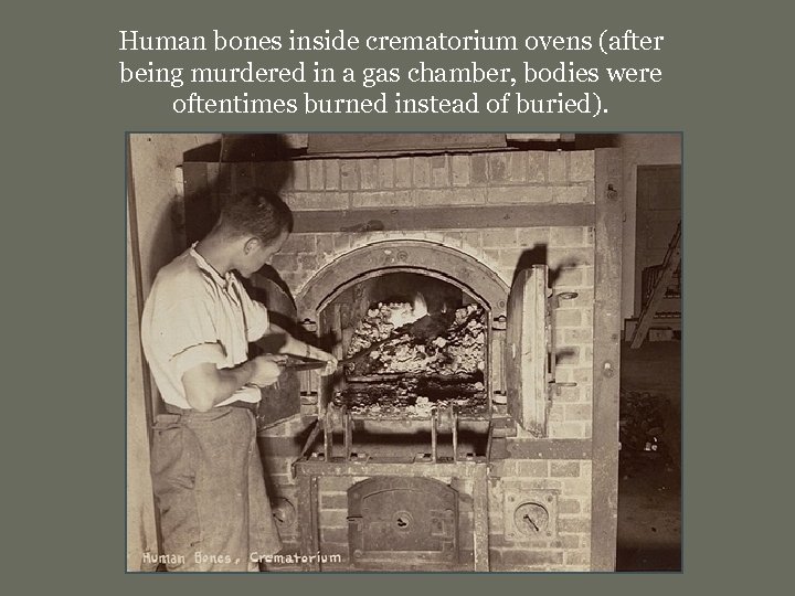 Human bones inside crematorium ovens (after being murdered in a gas chamber, bodies were