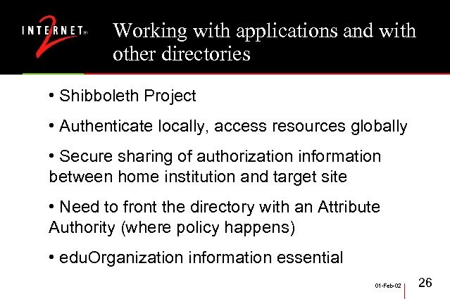 Working with applications and with other directories • Shibboleth Project • Authenticate locally, access