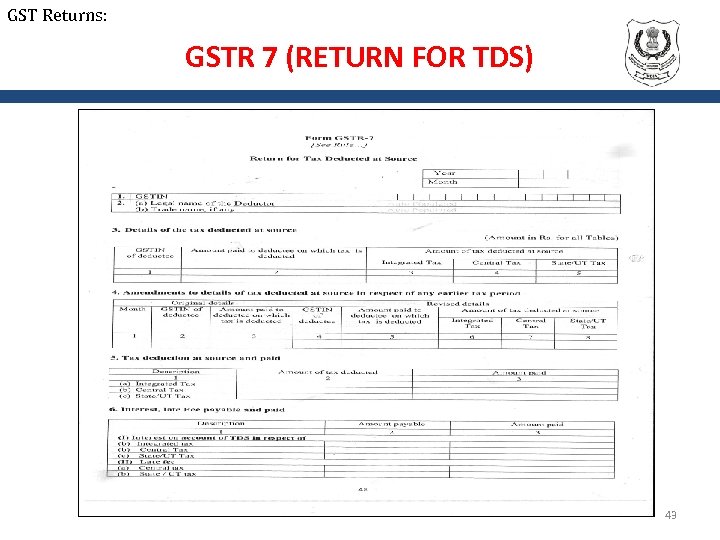 GST Returns: GSTR 7 (RETURN FOR TDS) 43 
