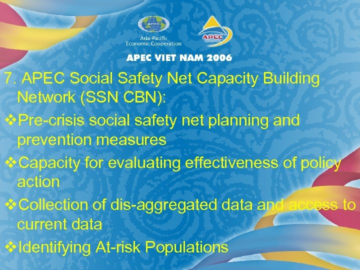 7. APEC Social Safety Net Capacity Building Network (SSN CBN): v. Pre-crisis social safety