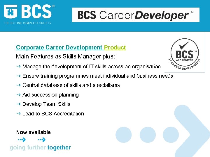 Corporate Career Development Product Main Features as Skills Manager plus: Manage the development of